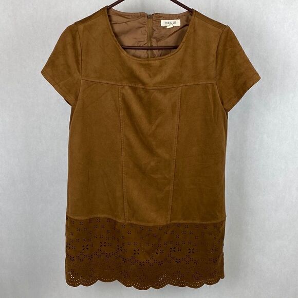Taylor & Sage Brown Shift Dress Faux Suede Cutouts Large - Picture 13 of 13